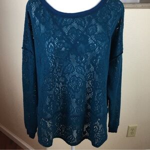 Free People Woman's Oversized Lace Knit Top in Sapphire Size XS